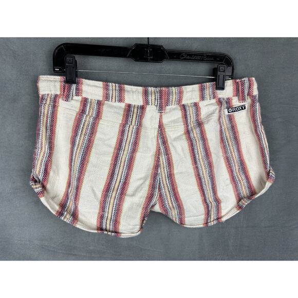 Roxy Micro Mini Low Rise Drawstring Shorts Size M Multicolor Striped Retro Beach - Picture 9 of 9
